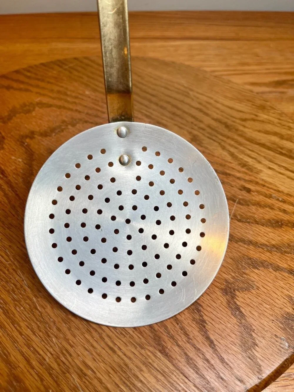 Vintage Copper Skimmer/ Strainer with Long Brass Handle